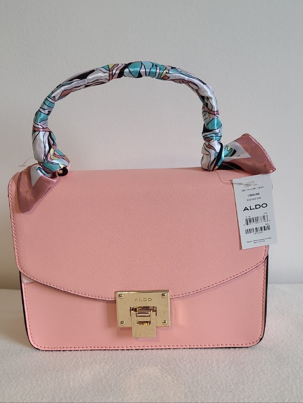 ALDO Pink Structured Top-Handle Satchel with Scarf Detail